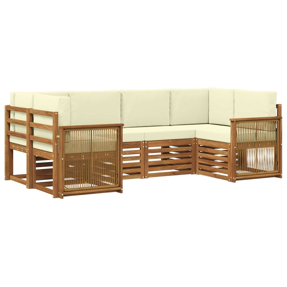 Ensemble de canapé d'angle avec coussin 5 pcs naturel et crème
