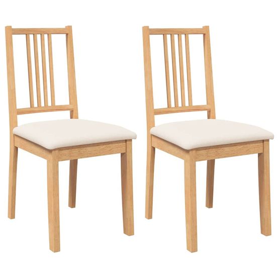 Chaises à manger coussins 2 pcs naturel bois massif caoutchouc
