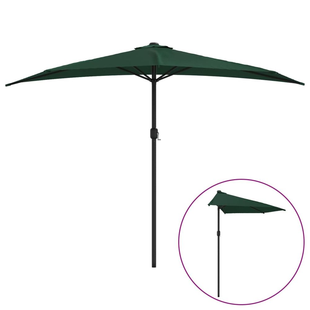 Parasol de balcon avec mât en aluminium vert 300x155 cm demi
