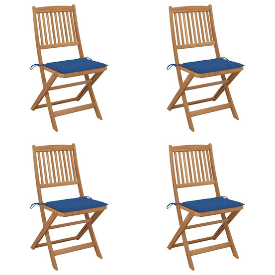 Chaises pliables de jardin lot de 4 avec coussins bois d'acacia