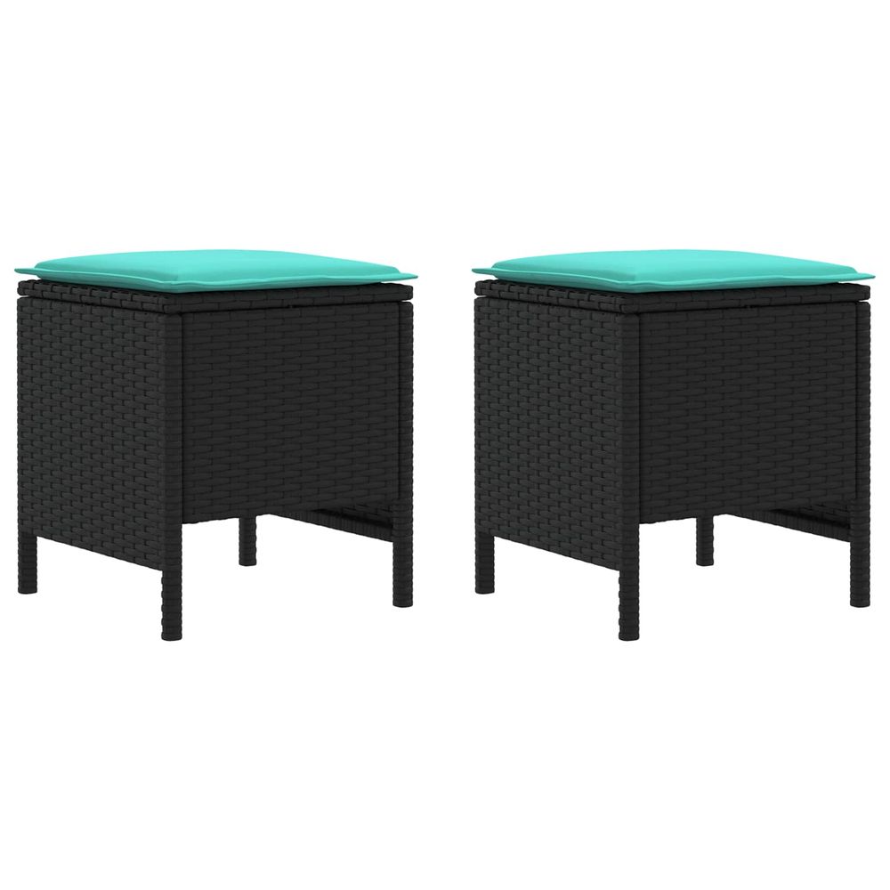 2 pc pouf de jardin rotin pe noir et turquoise