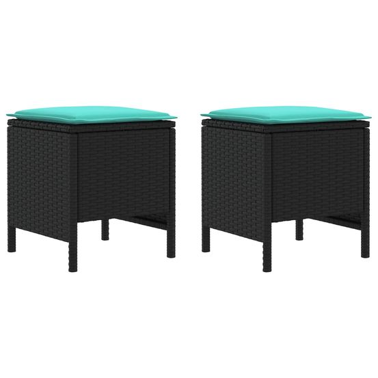 2 pc pouf de jardin rotin pe noir et turquoise
