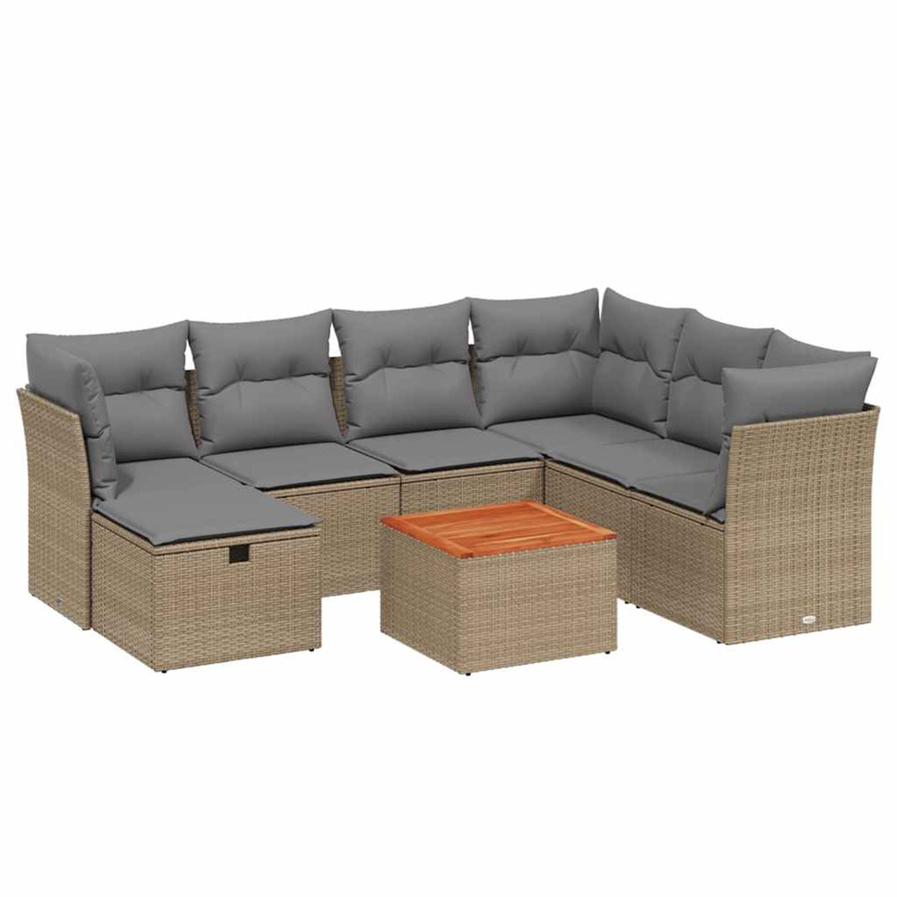 Salon de jardin avec coussins 8pcs mélange beige résine tressée