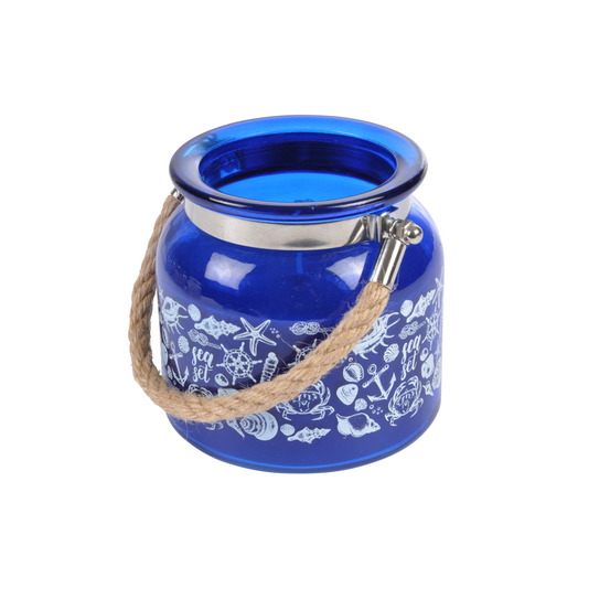 Bougie parfumée brise marine en verre avec anse corde