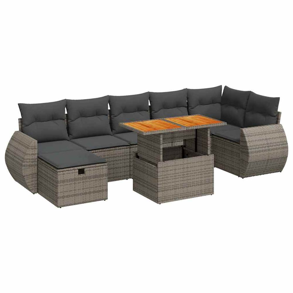 Salon de jardin 5 pcs avec coussins gris résine tressée acacia