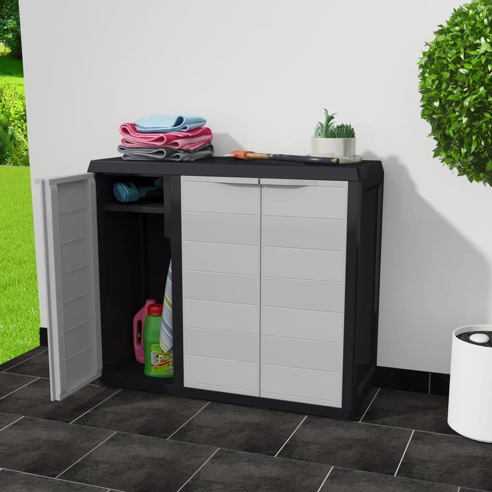 Armoire de rangement de jardin avec 2 étagères noir et gris