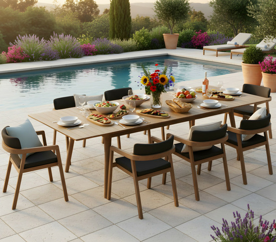 Ensemble table et chaises de jardin - 8 places - teck - tripolud xl