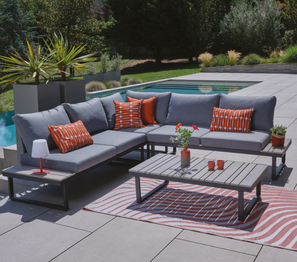 Salon de jardin en angle - 6 places - cavalaire gris