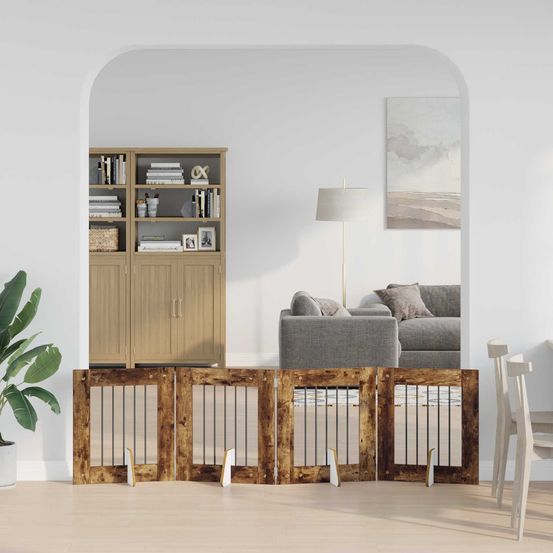Barrière de sécurité pour chien en bois intérieur modulable 241cm chêne fumé