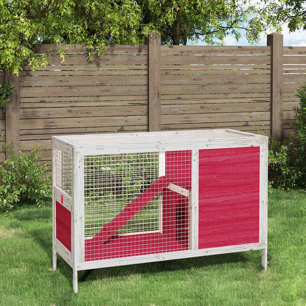 Petit clapier à 2 étages en bois avec rampe pour rongeurs rouge