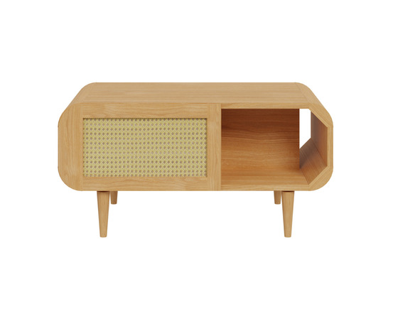 Mathilde - table basse - effet bois et cannage - 1 niche - 100 cm