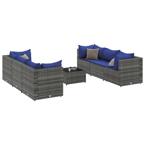 Salon de jardin 7 pcs avec coussins gris résine tressée