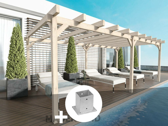 Pergola en bois lamellé-collé marseille 600 x 500 cm + 6 supports poteaux