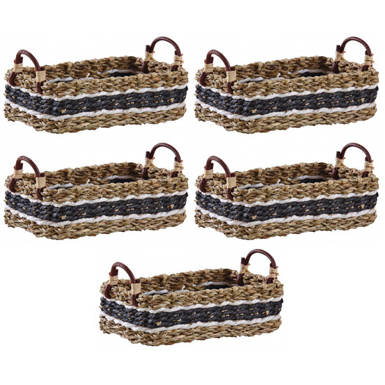 Corbeille en jonc naturel et noir (lot de 5)