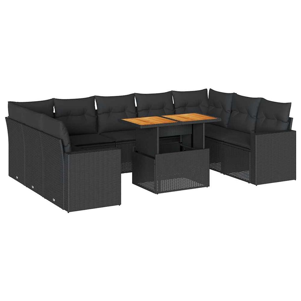 Salon de jardin 10 pcs avec coussins noir résine tressée