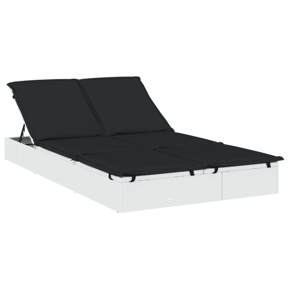 Chaise longue à 2 places avec coussins blanc résine tressée bain de soleil