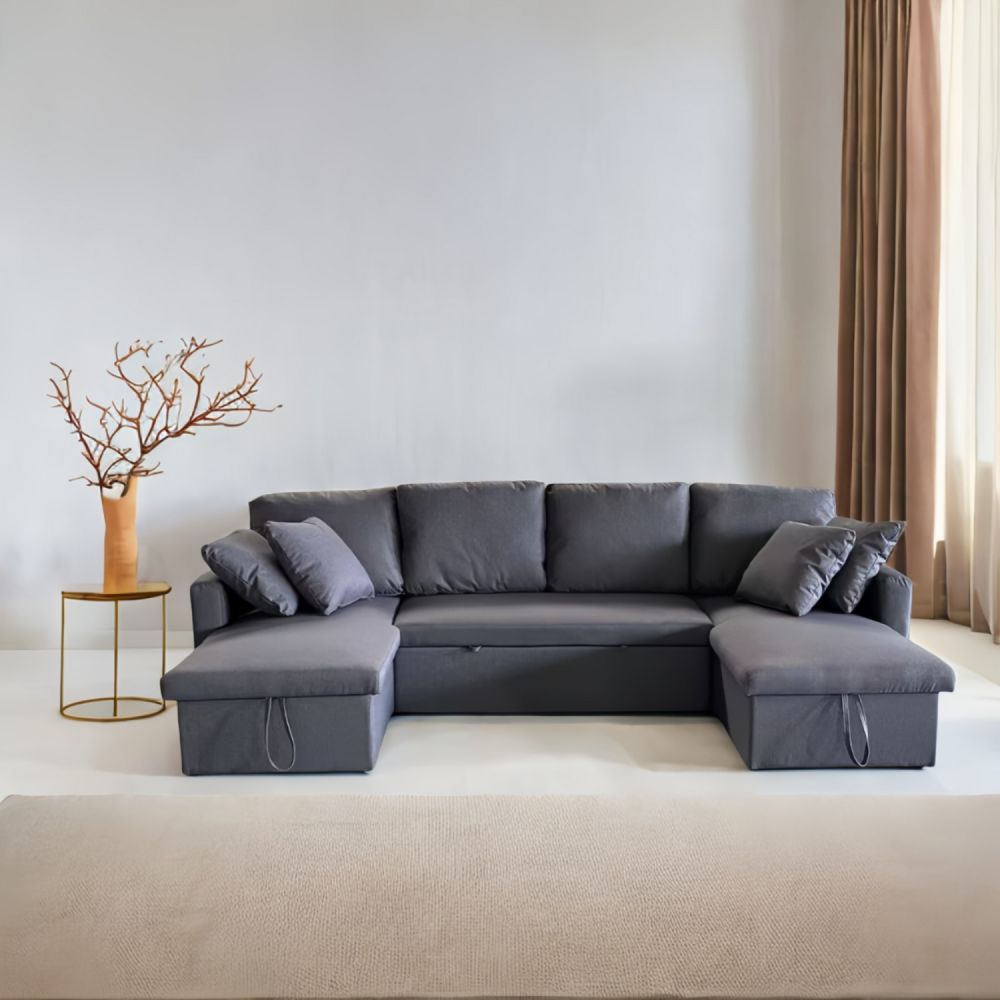 Canapé panoramique convertible avec coffre 4 places en tissu - gris foncé mahé