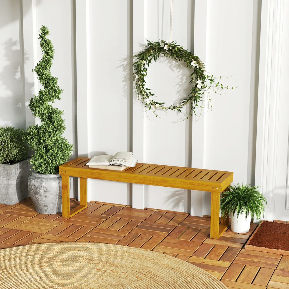 Banc de jardin banc en bois de pin 2 places banquette de jardin assise à lattes 132 x 34 x 43 cm bois naturel