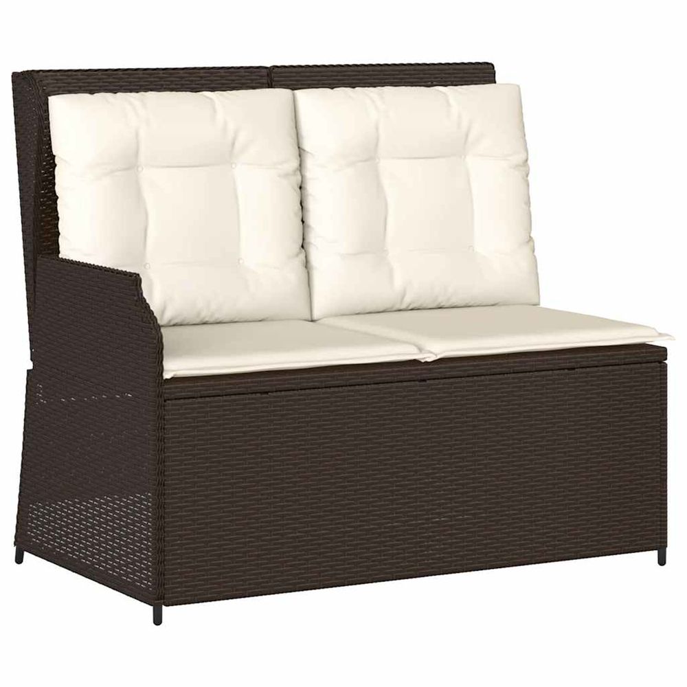 Banc inclinable de jardin avec coussins marron résine tressée
