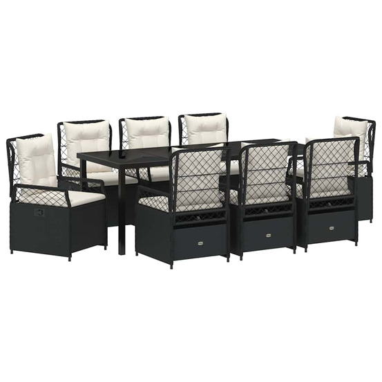 Ensemble de salle à manger pour jardin 9 pcs noir polyrotin