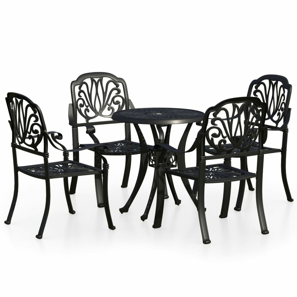 Ensemble de bistro jardin meuble extérieur terrasse 5 pièces aluminium coulé noir