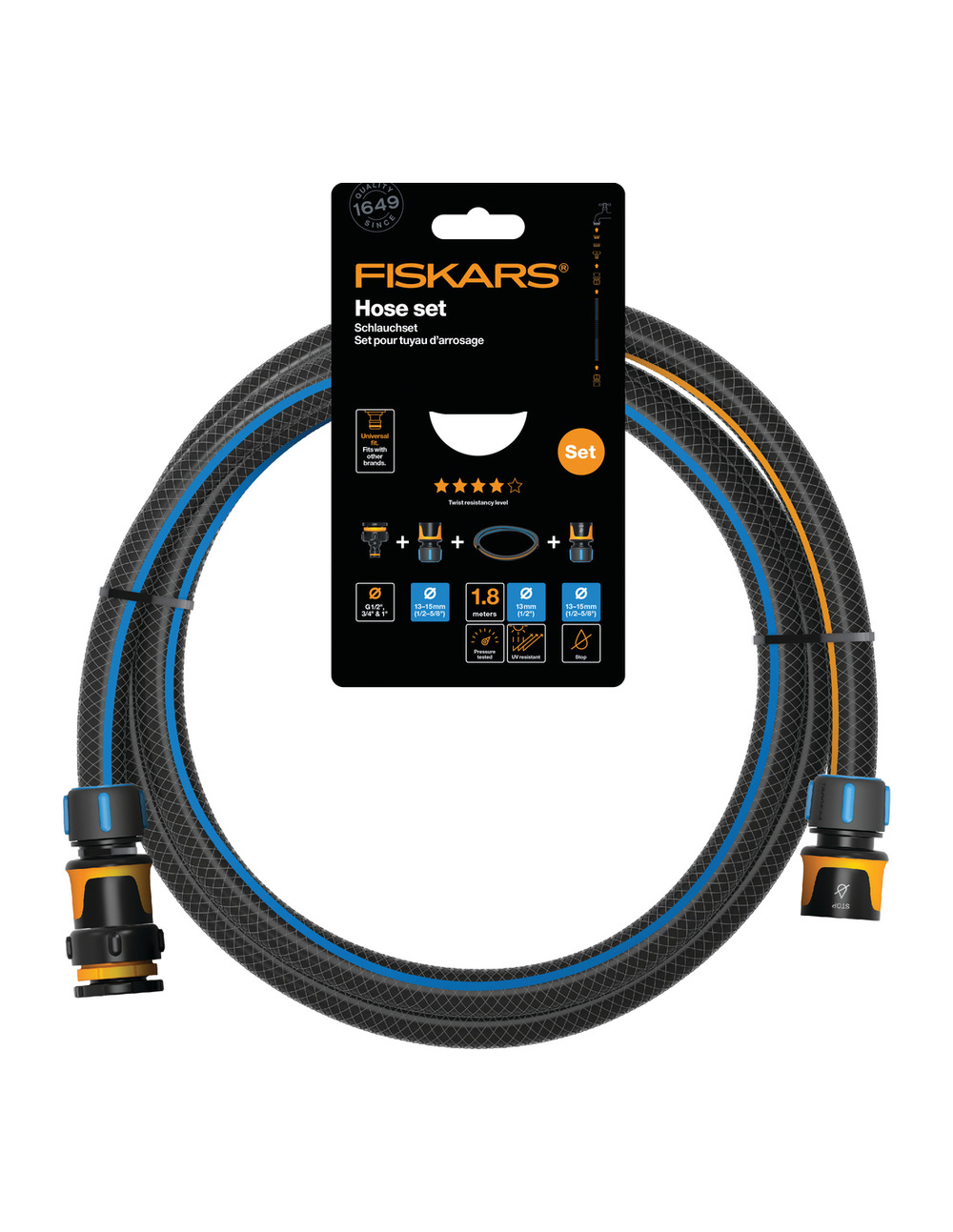 Kit tuyau 1.8m q4 13mm + raccords - fiskars