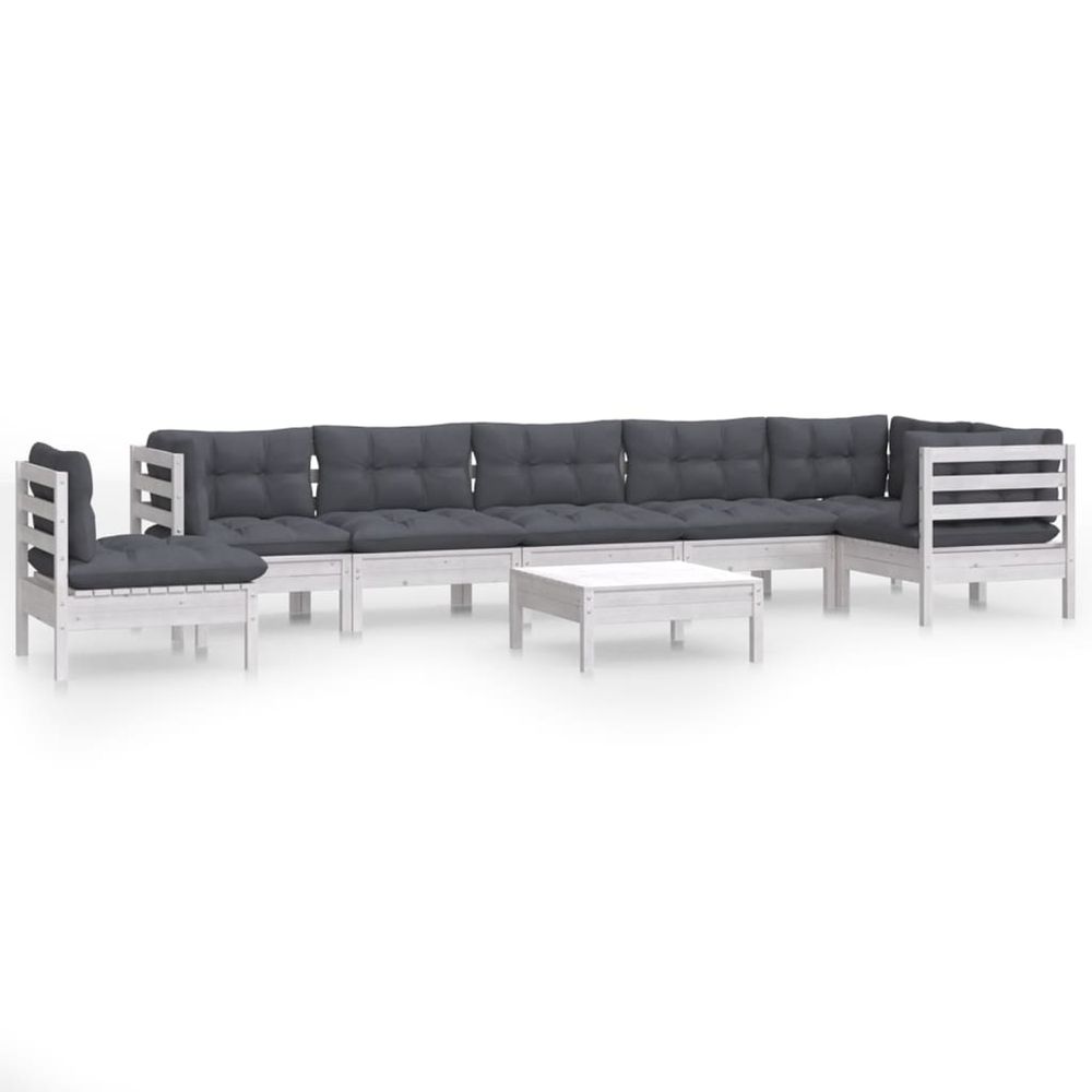 Salon de jardin 9 pcs avec coussins blanc bois de pin massif