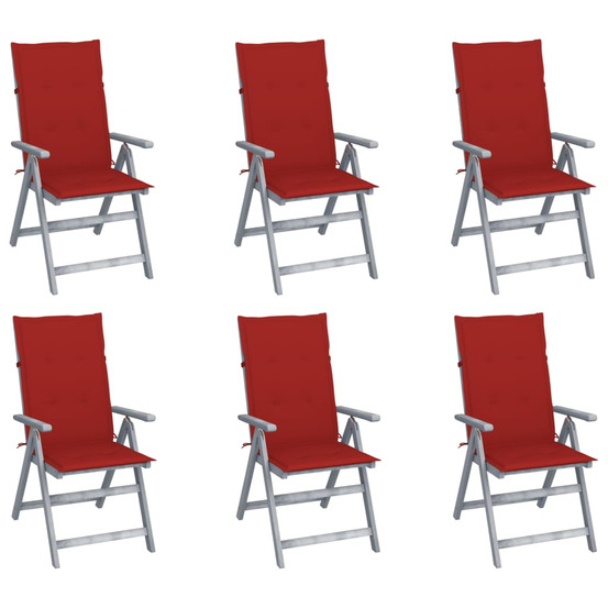 Chaises inclinables de jardin lot de 6 et coussins bois acacia