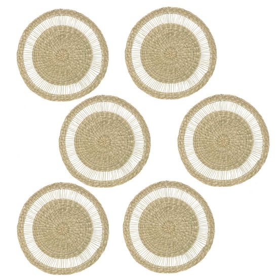 Lot de 6 sets de table rond en roseau tressé - diam 38 cm - beige