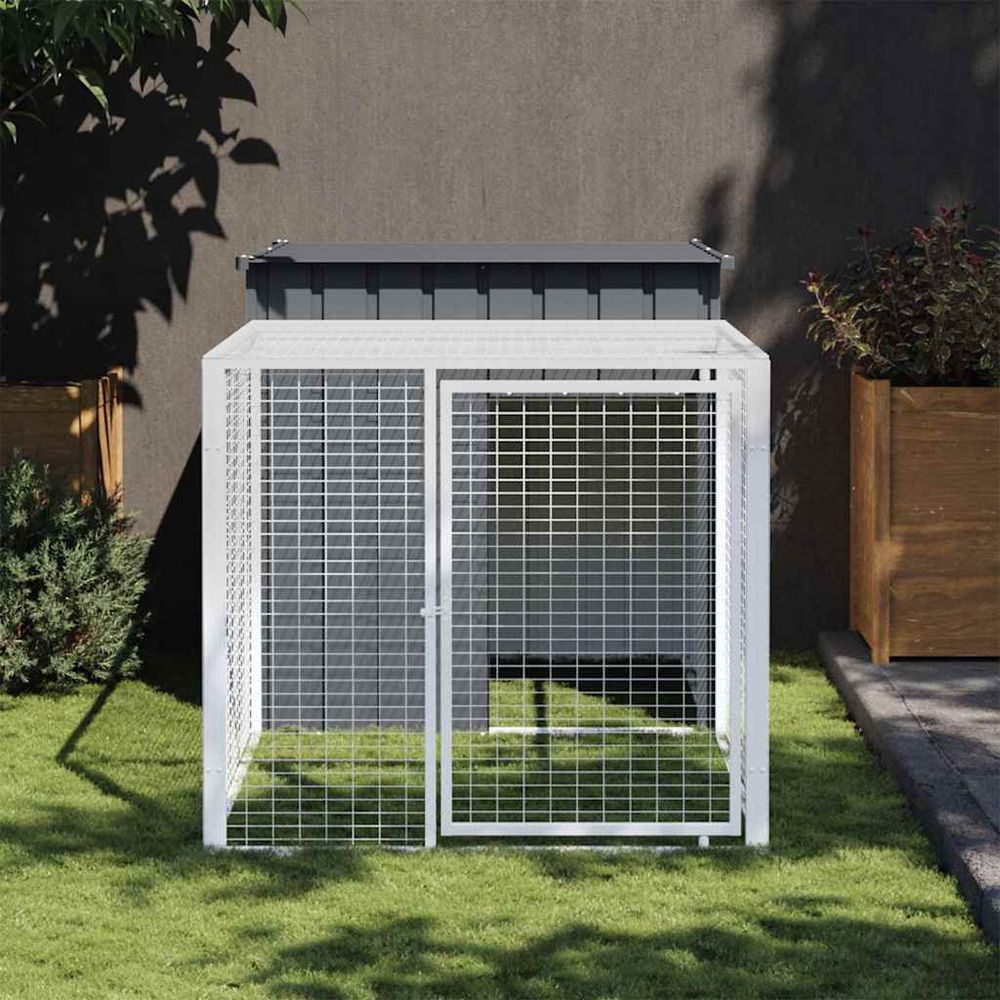 Poulailler avec enclos acier galvanisé 201x110x110 cm anthracite