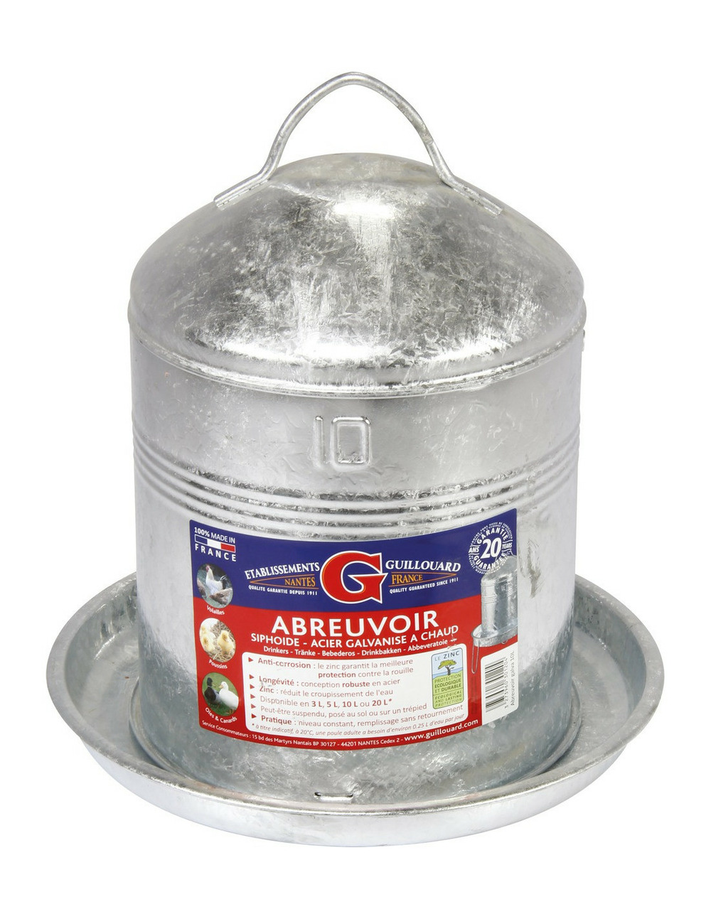 Abreuvoir galvanisé à chaud 10 litres - guillouard