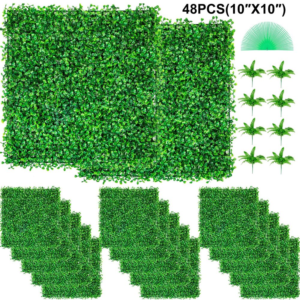 Panneaux de buis artificiels 25,4x25,4 cm, lot de 48, haie réaliste anti-uv, décoration murale intérieur extérieur