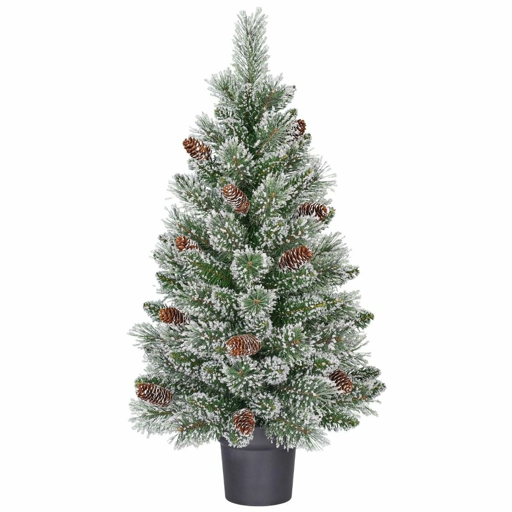 Black box trees vandans sapin de noël artificiel en pot - christmas tree h90 x ø48 cm - avec pommes de pin - vert givré