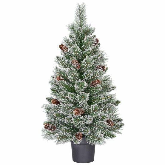 Black box trees vandans sapin de noël artificiel en pot - christmas tree h90 x ø48 cm - avec pommes de pin - vert givré