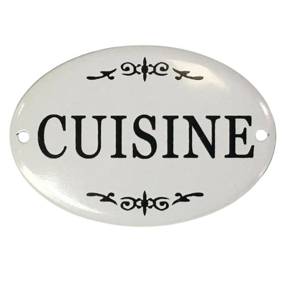 Plaque de porte décorative vintage cuisine fer blanc noir 10.5x8cm