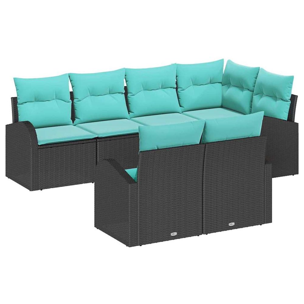Ensemble de canapé de jardin 7 pc noir et turquoise polyrotin