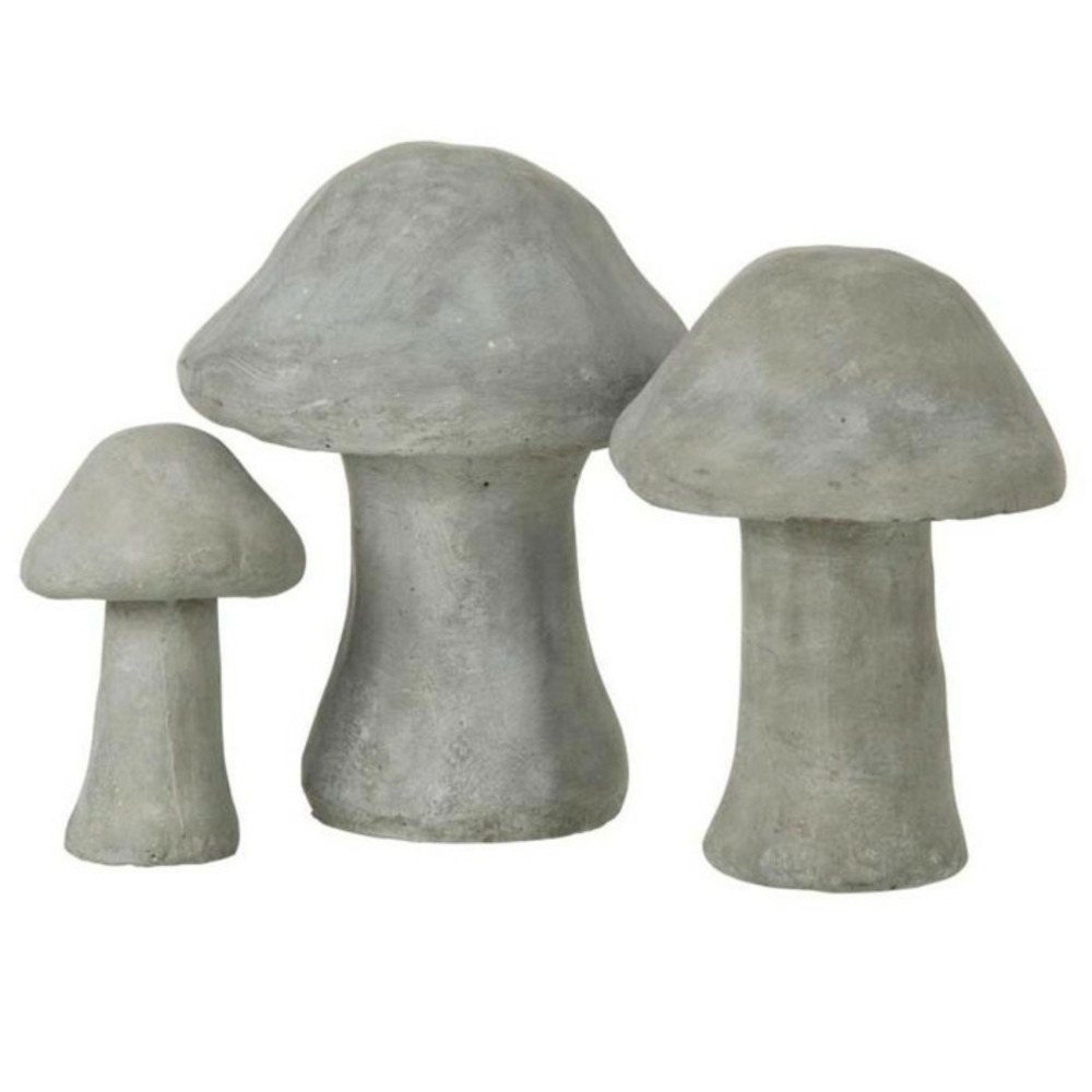 Lot de 3 champignons déco ciment 19cm gris