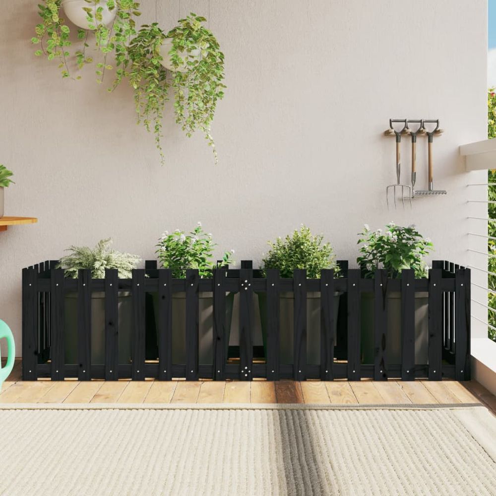 Carré potager design clôture pin massif pour jardin 200x50x50cm noir