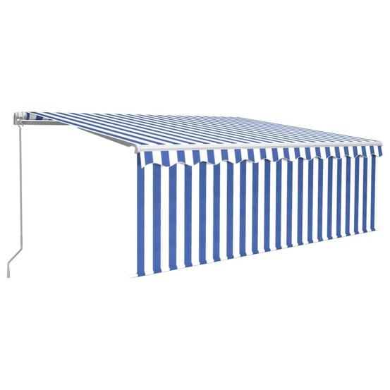 Auvent manuel rétractable avec store 4,5x3 m bleu et blanc