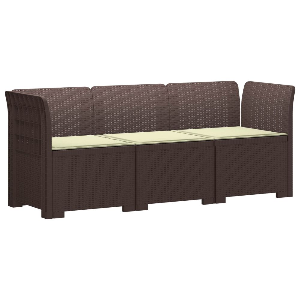 Canapé de jardin 3 places avec coussins look rattan pp marron