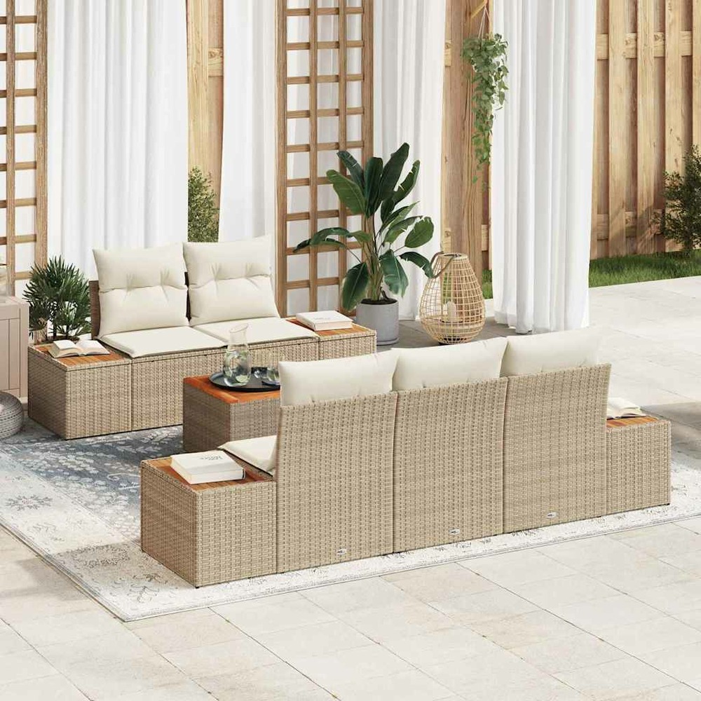 Ensemble de canapé de jardin 6 pcs beige poly rotin