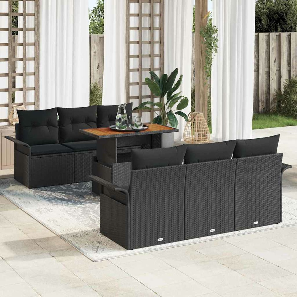 Ensemble de canapé de jardin 7 pcs noir poly rotin
