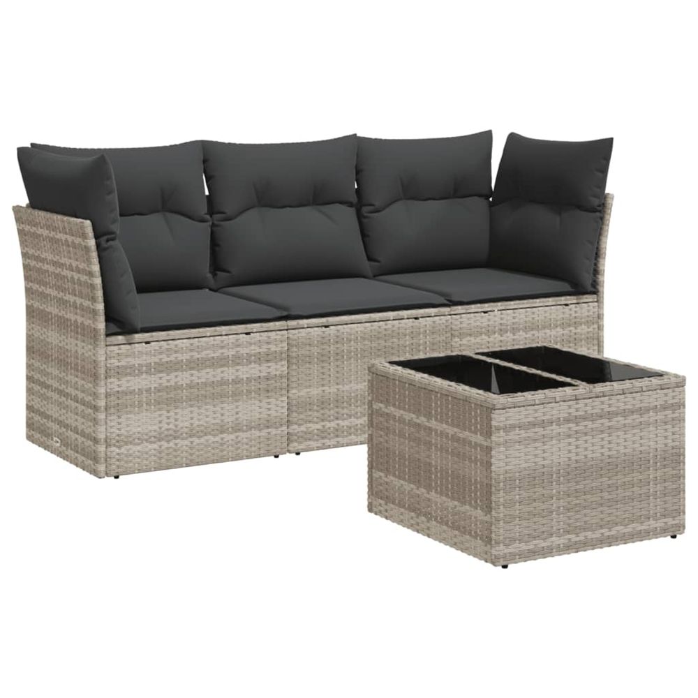 Salon de jardin 4 pcs avec coussins gris clair résine tressée