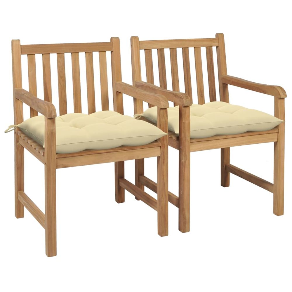 Chaises de jardin lot de 2 et coussins blanc crème bois de teck