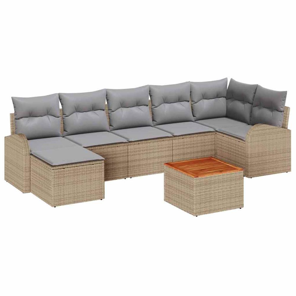 Ensemble de canapé de jardin 8 pc beige et gris clair polyrotin