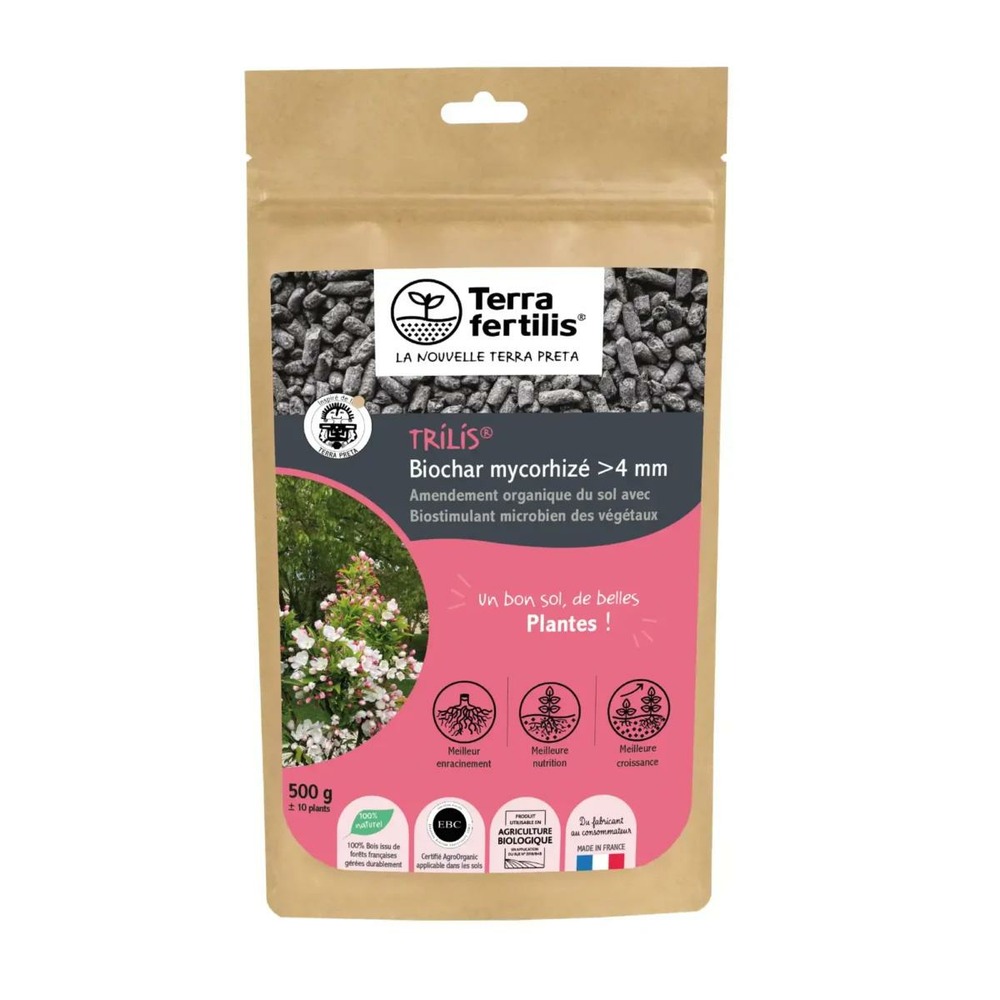 Biochar mycorhizé trilis >4 mm biostimulant - sachet de 500g