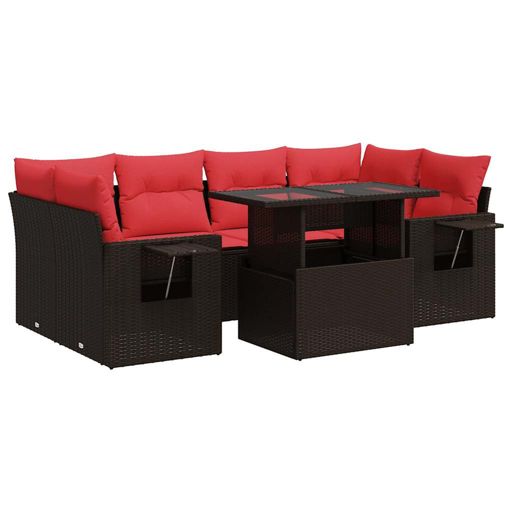 Salon de jardin avec coussins 7 pcs marron résine tressée acacia