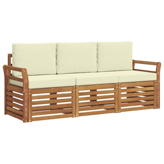 Ensembles de canapés 3 pc naturel et crème bois d'acacia massif
