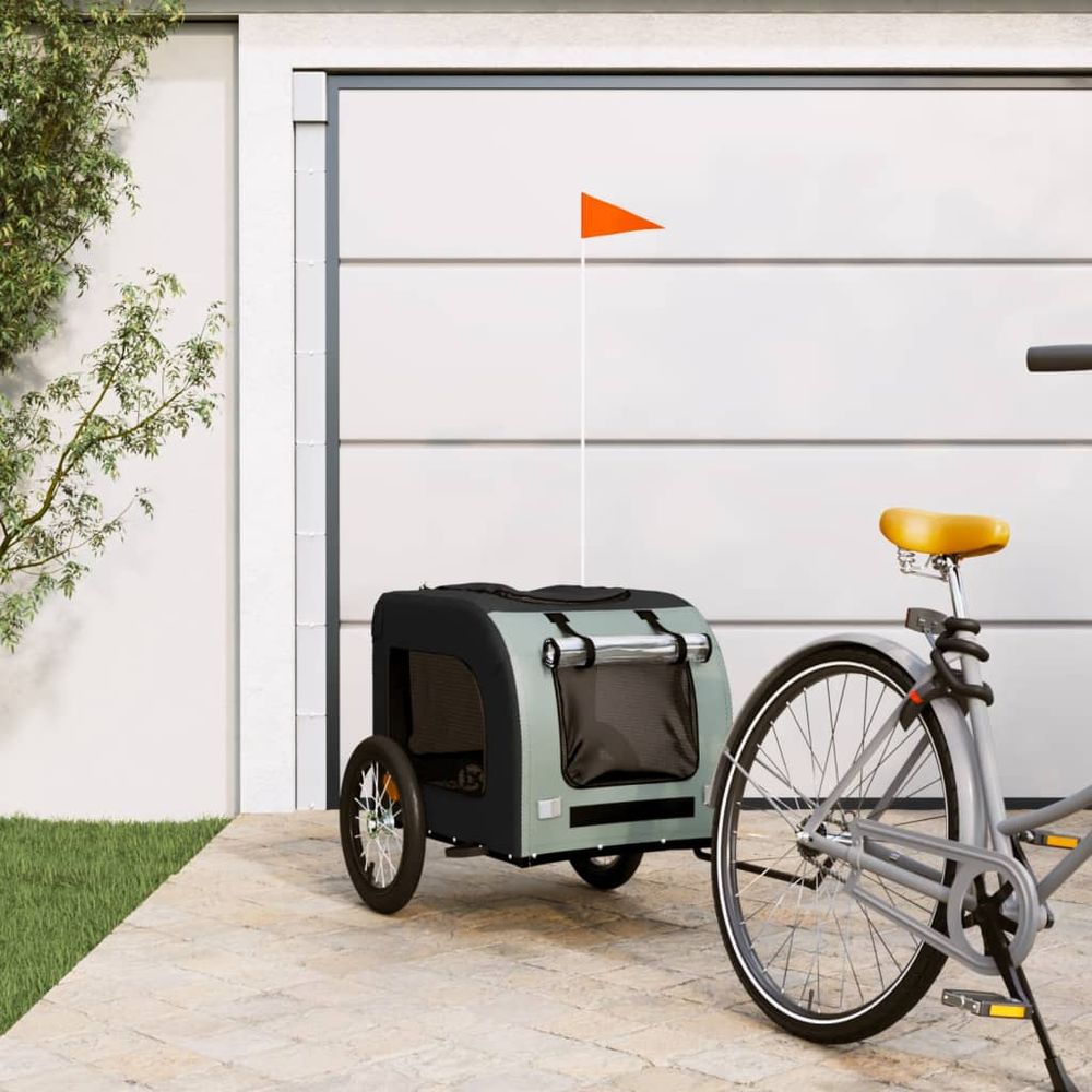 Chariot vélo pour grand chien en fer et oxford pour balade sécurisée noir et gris
