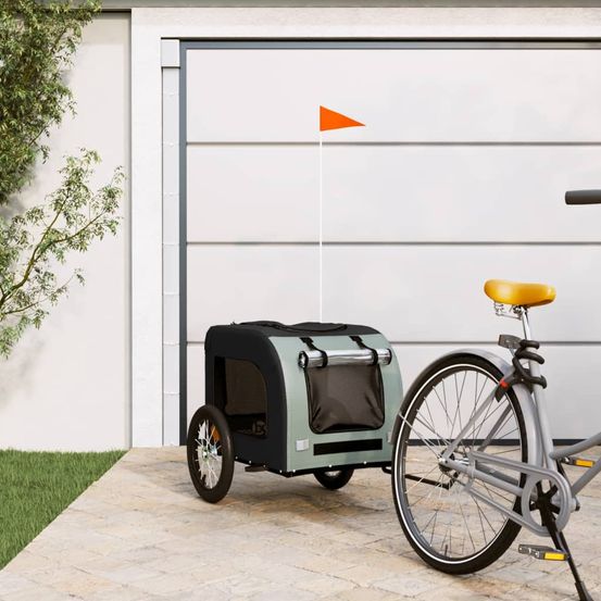 Chariot vélo pour grand chien en fer et oxford pour balade sécurisée noir et gris